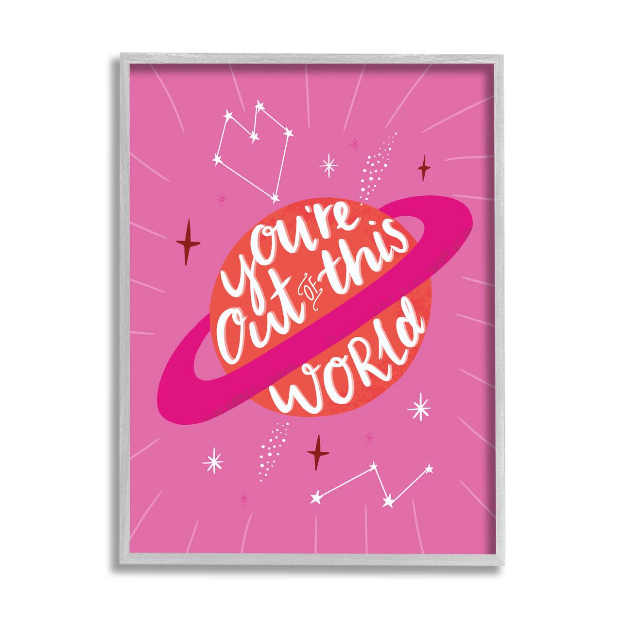 Stupell Industries You&#x27;re Out of This World Phrase Valentine Pink Planet in Gray Frame Wall Art